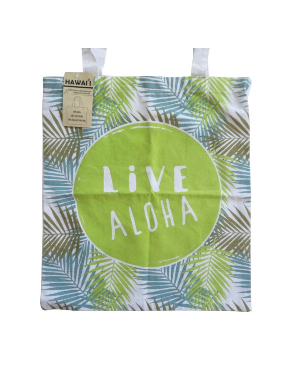 Live Aloha Hawaii Tote Bag Palm Leaf Design 100% Recycled Cotton Eco-Friendly